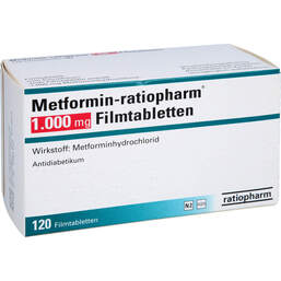 Abbildung: Metformin ratiopharm 1000 mg Filmtabletten 120 St, Filmtabletten PZN 00823919