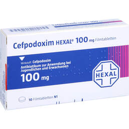 Abbildung: Cefpodoxim Hexal 100 mg Filmtabletten 10 St, Filmtabletten PZN 00826220