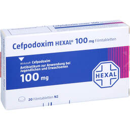 Abbildung: Cefpodoxim Hexal 100 mg Filmtabletten 20 St, Filmtabletten PZN 00826237