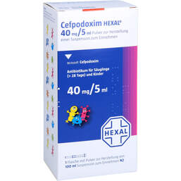 Abbildung: Cefpodoxim Hexal 40 mg / 5 ml Pulver z.Suspension-Herstellung 100 ml, Pulver zur Herstellung einer Suspension zum Einnehmen PZN 00829431
