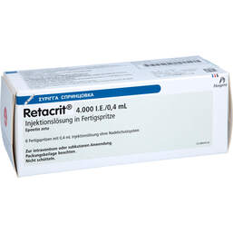 Abbildung: Retacrit 4.000 I.E. / 0,4 ml Injektionslösung in einer Fertigspritze  6 St, Fertigspritzen PZN 00832203