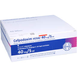 Abbildung: Cefpodoxim Hexal 40 mg / 5 ml Pulver z.Suspension-Herstellung 2X100 ml, Pulver zur Herstellung einer Suspension zum Einnehmen PZN 00832485