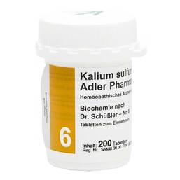 Abbildung: Biochemie Adler 6 Kalium sulfuricum D6 Adl.Ph. Tabletten Tabletten, 200 St PZN 00833303