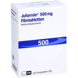 Abbildung: Juformin 500 mg Filmtabletten 120 St, Filmtabletten PZN 00836856