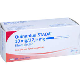 Abbildung: Quinaplus STADA 10 mg / 12,5 mg Filmtabletten 100 St, Filmtabletten PZN 00840510