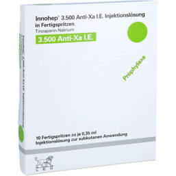 Abbildung: Innohep 3.500 Anti-Xa I.E. / ml 0,35ml Fertigspritze 10X0.35 ml, Injektionslösung in einer Fertigspritze PZN 00850164