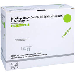 Abbildung: Innohep 3.500 Anti-Xa I.E. / ml 0,35ml Fertigspritze 30X0.35 ml, Injektionslösung in einer Fertigspritze PZN 00850193