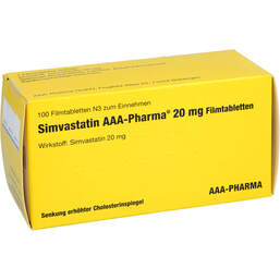 Abbildung: Simvastatin 20 AAA Pharma Filmtabletten 100 St, Filmtabletten PZN 00850276