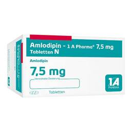 Abbildung: Amlodipin 1A Pharma 7,5 mg Tabletten N 20 St, Tabletten PZN 00889918