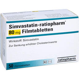 Abbildung: Simvastatin ratiopharm 80 mg Filmtabletten 50 St, Filmtabletten PZN 00895735
