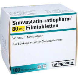 Abbildung: Simvastatin ratiopharm 80 mg Filmtabletten 100 St, Filmtabletten PZN 00895741