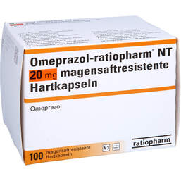 Abbildung: Omeprazol Ratiopharm NT 20 mg magensaftresistent Hartkapseln 100 St, Kapseln magensaftresistent PZN 00913893