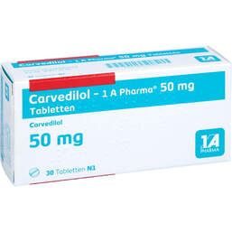 Abbildung: Carvedilol 1A Pharma 50 mg Tabletten 30 St, Tabletten PZN 00917572