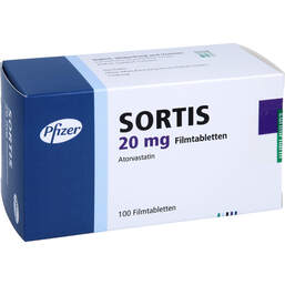 Abbildung: Sortis 20 mg Filmtabletten 100 St, Filmtabletten PZN 00926884