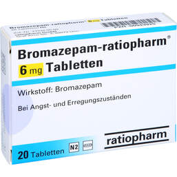 Abbildung: Bromazepam ratiopharm 6 mg Tabletten 20 St, Tabletten PZN 00943925
