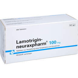 Abbildung: Lamotrigin neuraxpharm 100 mg Tabletten 200 St, Tablette zur Herstellung einer Suspension zum Einnehmen PZN 00947834