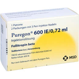 Abbildung: Puregon 600 I.E. / 0,72 ml Zyl.Ampulle + 6 Pen Injektion Nad. 1 St, Injektionslösung PZN 00950931