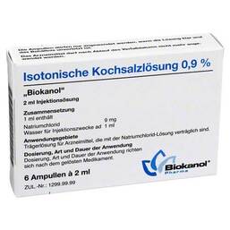 Abbildung: Isotonische Kochsalzlösung 0,9% Biokanol Ampullen 6X2 ml, Ampullen PZN 00955555