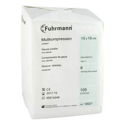 Abbildung: Mullkompressen 10x10 cm unsteril 8-fach Kompressen, 100 St PZN 00960510