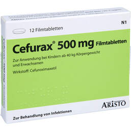 Abbildung: Cefurax 500 mg Filmtabletten 12 St, Filmtabletten PZN 00964123