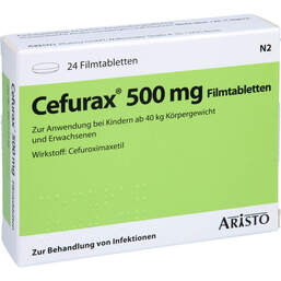 Abbildung: Cefurax 500 mg Filmtabletten 24 St, Filmtabletten PZN 00964146