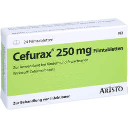 Abbildung: Cefurax 250 mg Filmtabletten 24 St, Filmtabletten PZN 00964169
