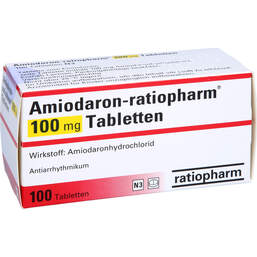 Abbildung: Amiodaron ratiopharm 100 mg Tabletten 100 St, Tabletten PZN 00987443