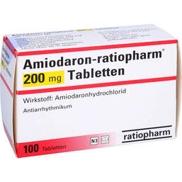 Abbildung: Amiodaron ratiopharm 200 mg Tabletten 100 St, Tabletten PZN 00987489