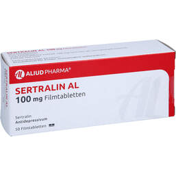 Abbildung: Sertralin AL 100 mg Filmtabletten 50 St, Filmtabletten PZN 00993774