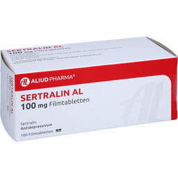 Abbildung: Sertralin AL 100 mg Filmtabletten 100 St, Filmtabletten PZN 00993780