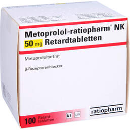 Abbildung: Metoprolol ratiopharm NK 50 mg Retardtabletten 100 St, Retard-Tabletten PZN 00997565