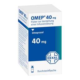 Abbildung: Omep 40 mg Pulver zur Herstellung einer Infusionslösung 1 St, Pulver zur Herstellung einer Infusionslösung PZN 01004997