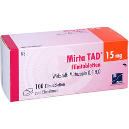 Abbildung: Mirta TAD 15 mg Filmtabletten 100 St, Filmtabletten PZN 01007530