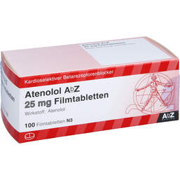 Abbildung: Atenolol AbZ 25 mg Filmtabletten 100 St, Filmtabletten PZN 01014719