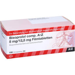Abbildung: Bisoprolol comp. AbZ 5 / 12,5 mg Filmtabletten 100 St, Filmtabletten PZN 01015009