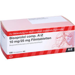 Abbildung: Bisoprolol comp. AbZ 10 / 25 mg Filmtabletten 100 St, Filmtabletten PZN 01015038