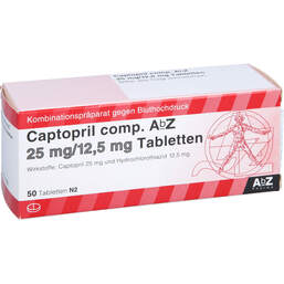 Abbildung: Captopril comp. AbZ 25 mg / 12,5 mg Tabletten 50 St, Tabletten PZN 01015274