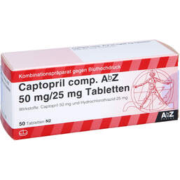 Abbildung: Captopril comp. AbZ 50 mg / 25 mg Tabletten 50 St, Tabletten PZN 01015311