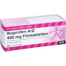 Abbildung: Ibuprofen AbZ 400 mg Filmtabletten 50 St, Filmtabletten PZN 01016078