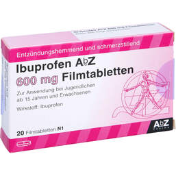 Abbildung: Ibuprofen AbZ 600 mg Filmtabletten 20 St, Filmtabletten PZN 01016090