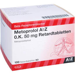 Abbildung: Metoprolol AbZ O.K. 50 mg Retardtabletten 100 St, Retard-Tabletten PZN 01016517