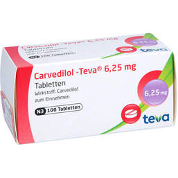 Abbildung: Carvedilol Teva 6,25 mg Tabletten 100 St, Tabletten PZN 01021659