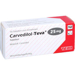 Abbildung: Carvedilol Teva 25 mg Tabletten 50 St, Tabletten PZN 01021702