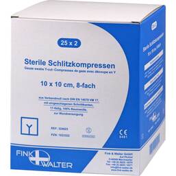 Abbildung: Schlitzkompressen 10x10cm 8f 25X2 St, Kompressen PZN 01023322