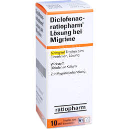 Abbildung: Diclofenac ratiopharm Lösung bei Migräne 10 ml, Tropfen zum Einnehmen PZN 01039547
