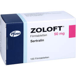 Abbildung: Zoloft 50 mg Filmtabletten 100 St, Filmtabletten PZN 01041490