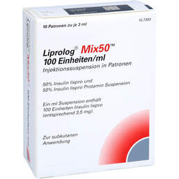 Abbildung: Liprolog Mix 50 100 E / ml Patrone Injektionssuspension 10X3 ml, Injektionssuspension PZN 01043201