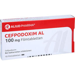 Abbildung: Cefpodoxim AL 100 mg Filmtabletten 10 St, Filmtabletten PZN 01053292