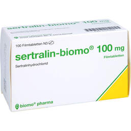 Abbildung: Sertralin biomo 100 mg Filmtabletten 100 St, Filmtabletten PZN 01055090