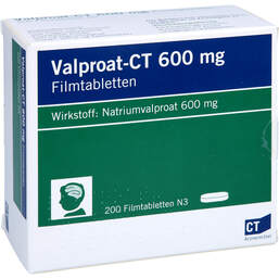 Abbildung: Valproat-CT 600 mg magensaftresistent Filmtabletten 200 St, Filmtabletten magensaftresistent PZN 01065473